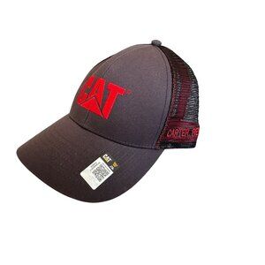 CAT Caterpillar New Grey & Red Mesh & Snap Back Hat Adjustable "Carter Rental"